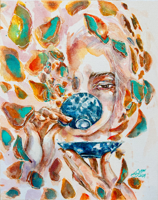 Between Sips | Original Painting | Framed Wall Art Decor