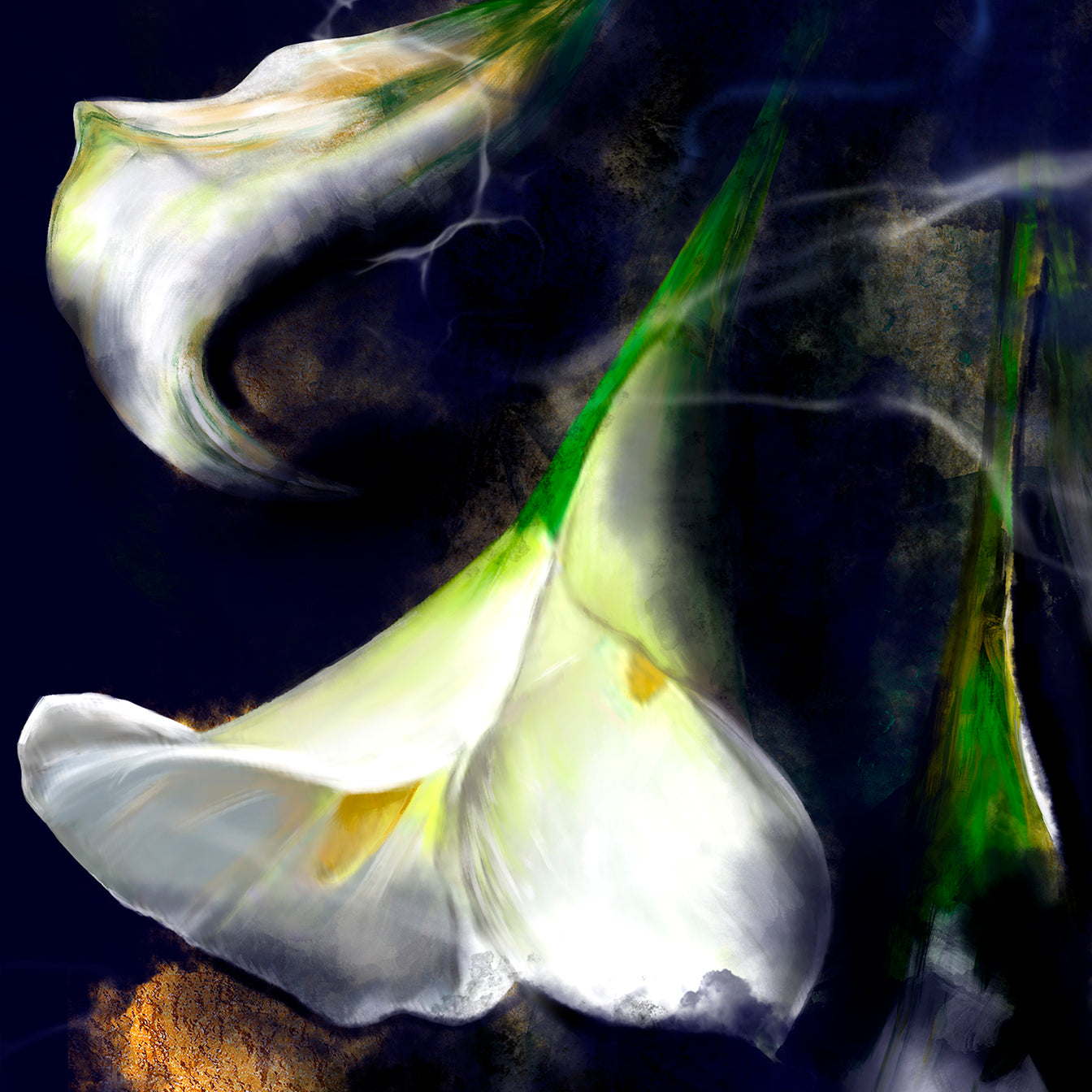 Kintsugi - Japanese Lily Flower Glass Art Print Diptych | Wall Art Decor | Set Of 2
