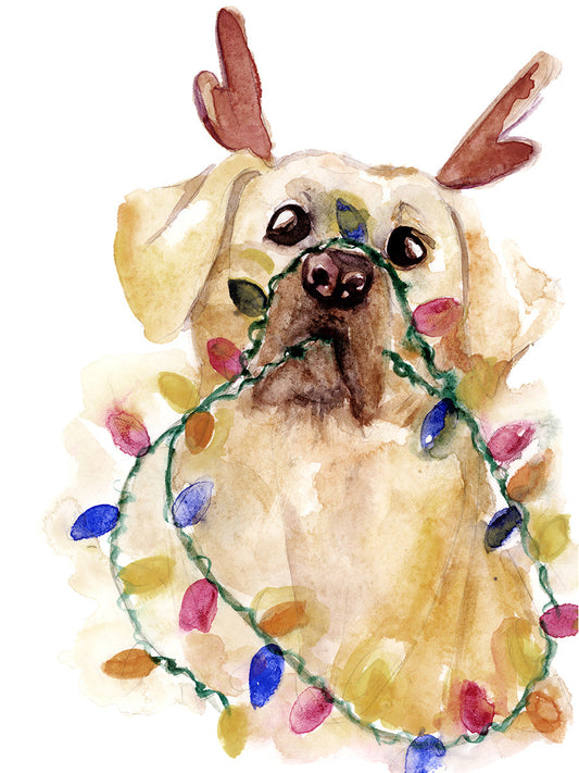 Holiday Santa's Little Helper Goldie | Fine Art Print | 8.5" x 11" Framed