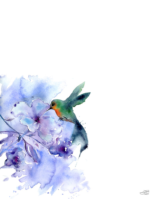 Hope - Bluebell Flower And Hummingbird | Fine Art Print | Wall Art Decor