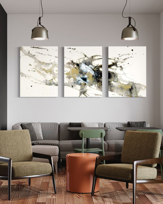 Obsidian & Gold Glass Art Triptych | Wall Art For Interior Decor