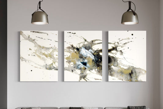 Obsidian & Gold Glass Art Triptych | Wall Art For Interior Decor