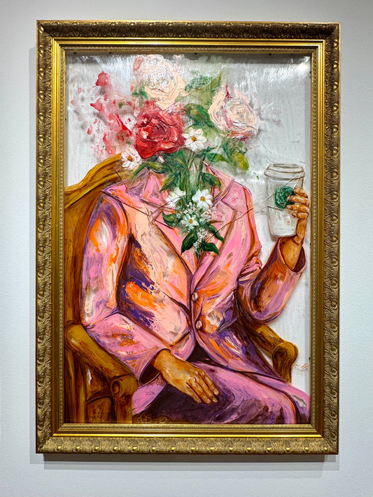 Joy - Latte With Me & Myself| Acrylic On Broken Glass Panels | Original Painting | Framed