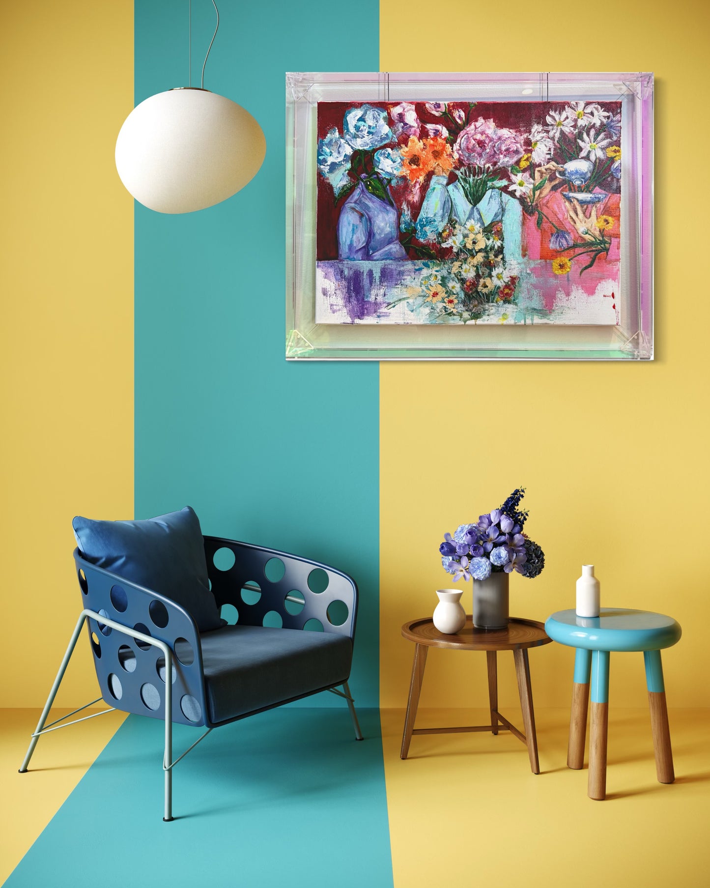 Tea With Me, Myself & I | Acrylic On Canvas | Original Painting In Holographic Acrylic Frame