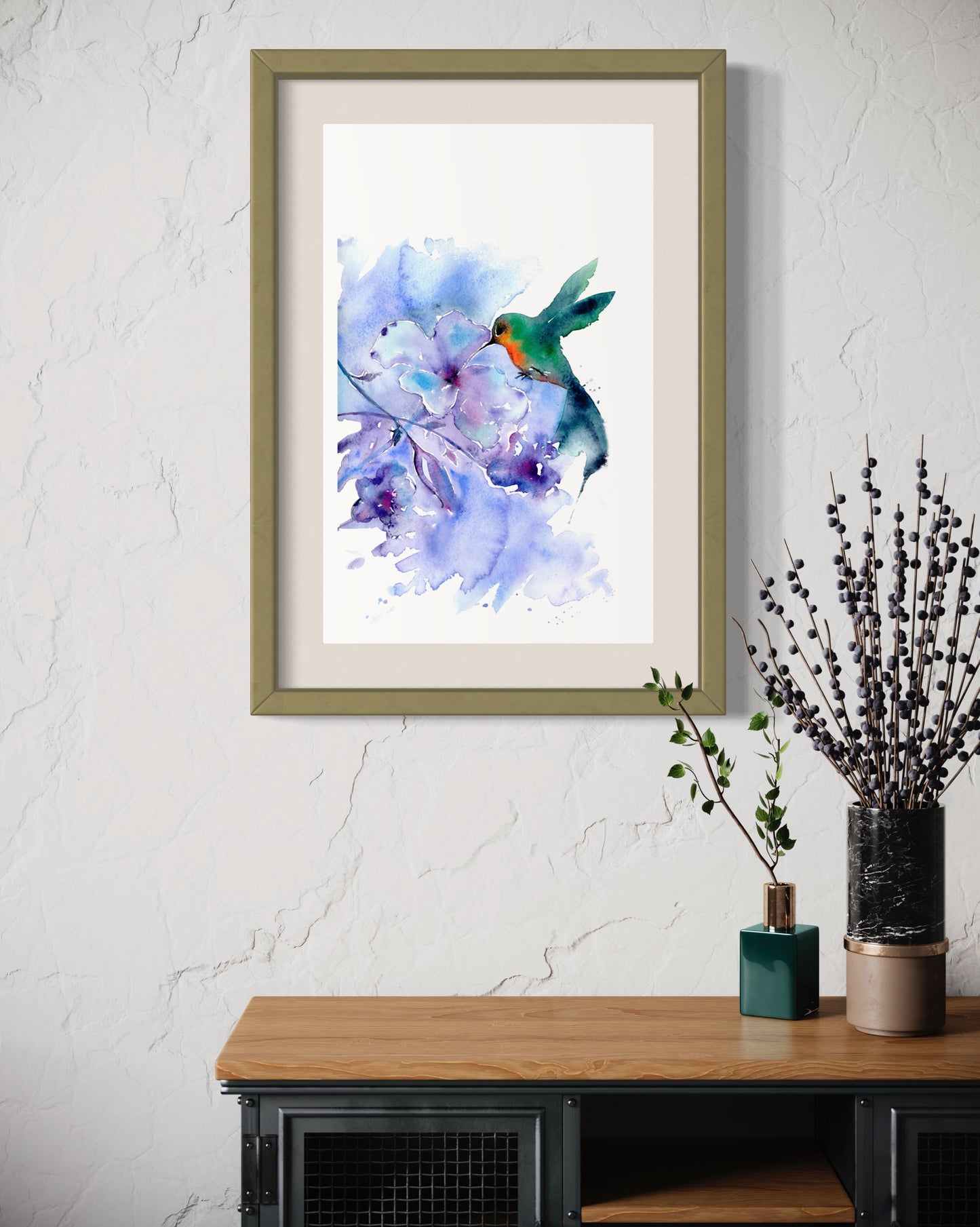 Hope - Bluebell Flower And Hummingbird | Fine Art Print | Wall Art Decor