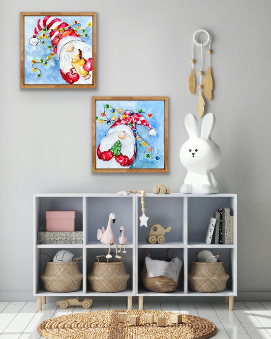 Holiday Gnomes | 10" H x 8" | Framed Fine Art Print