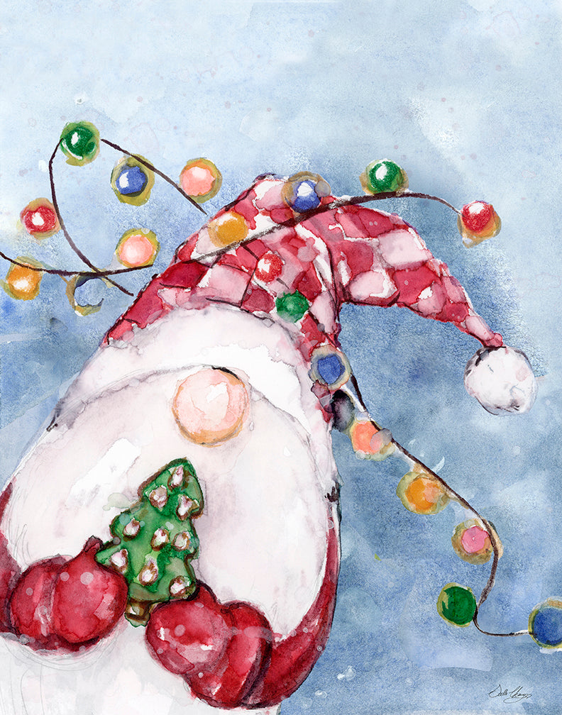 Holiday Gnomes | 10" H x 8" | Framed Fine Art Print