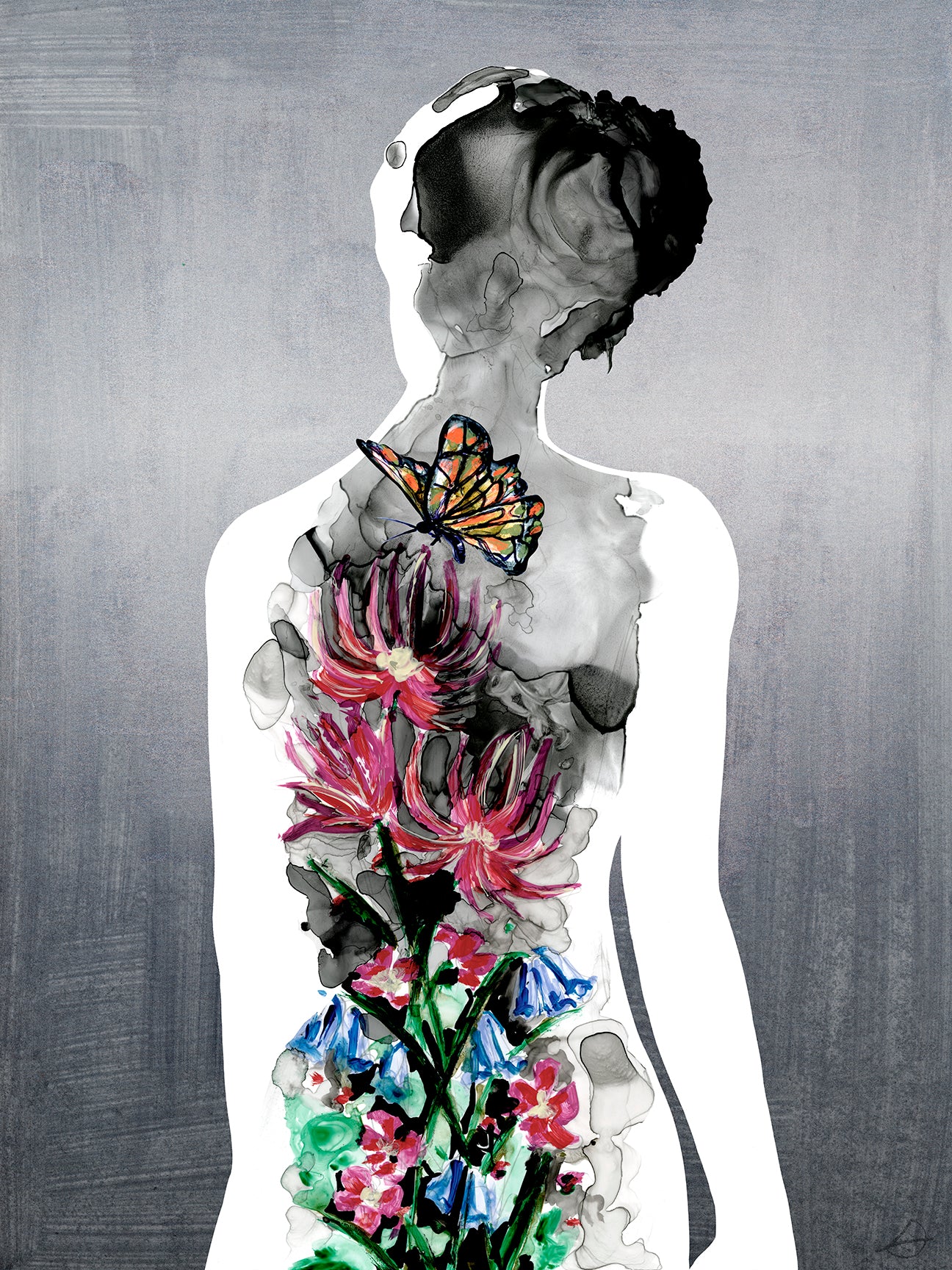 Silhouette In Bloom: Form & Study | Glass Art Print Diptych | Framed Wall Art