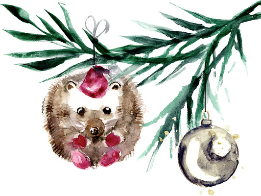 Holiday Mischievous Hedgehog | 8.5" x 11" | Framed Fine Art Print