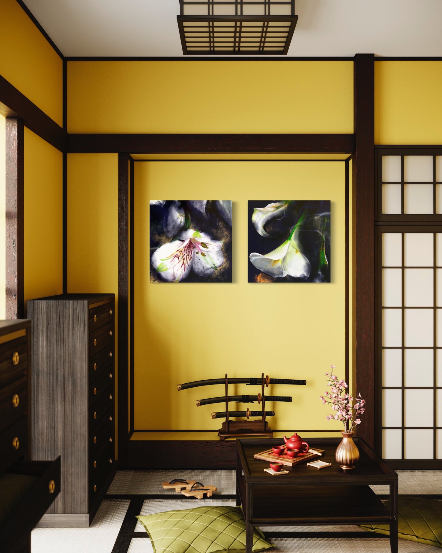 Kintsugi - Japanese Lily Flower Diptych