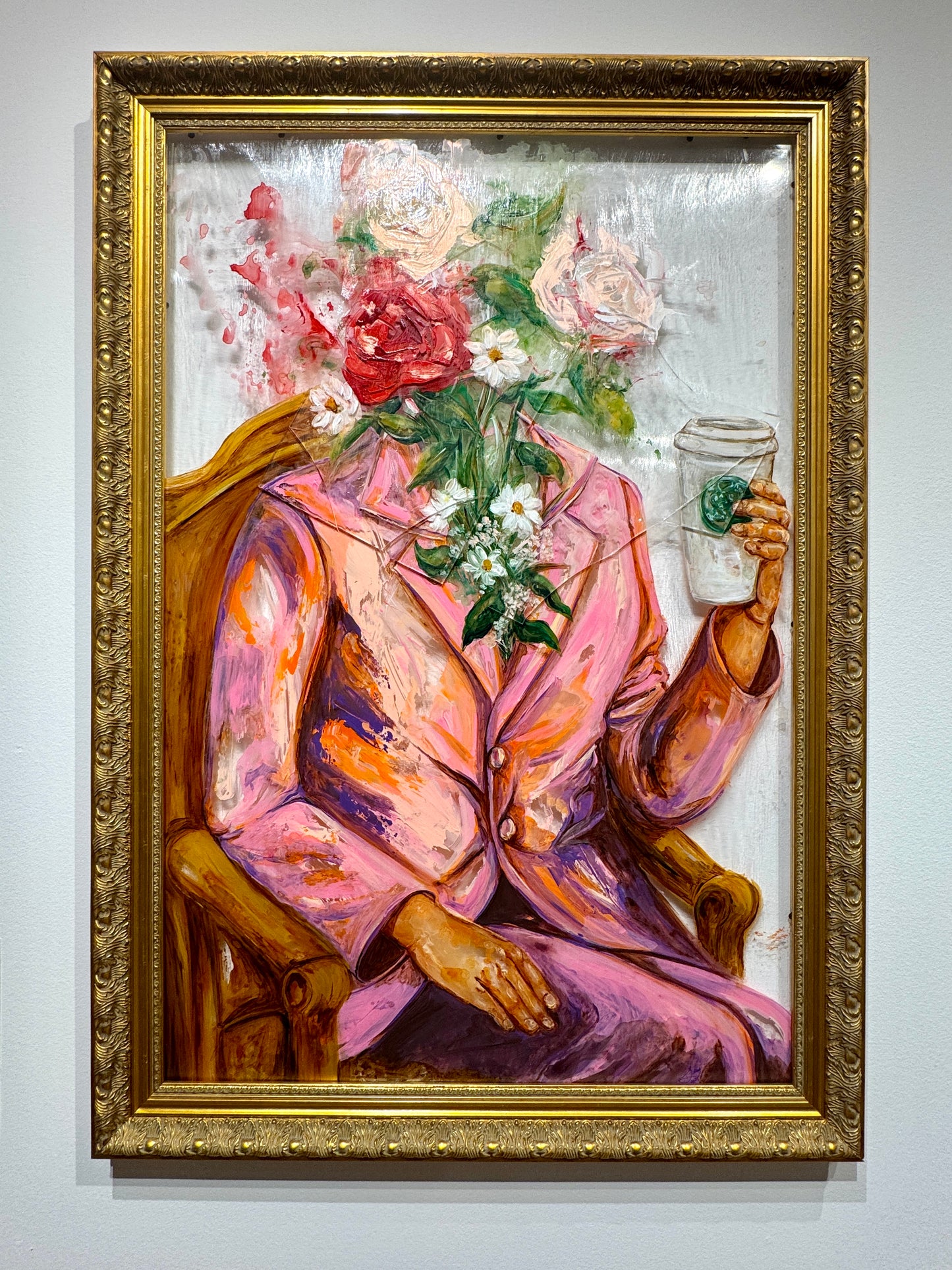 Joy - Latte With Me & Myself| Acrylic On Broken Glass Panels | Original Painting | Framed