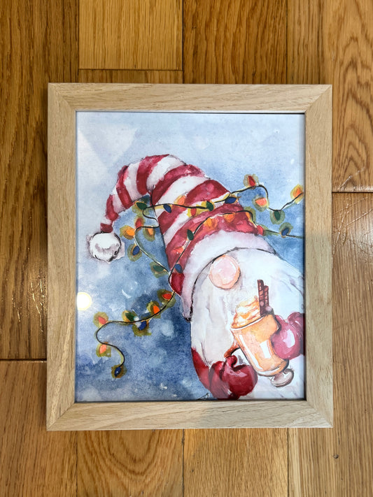 Holiday Gnomes | 10" H x 8" | Framed Fine Art Print