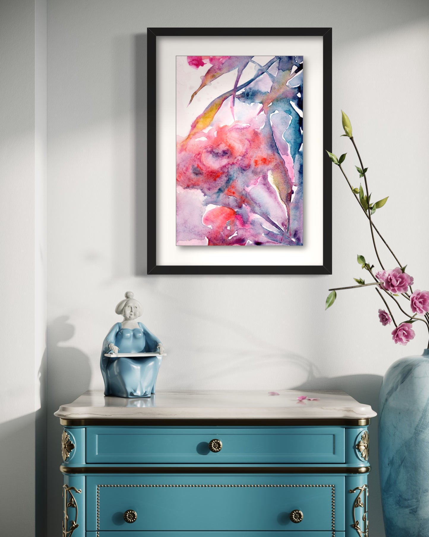 Bloomscape | Abstract Floral Watercolor Painting | Acrylic Glass Print in Floating Frame | Wall Art Decor