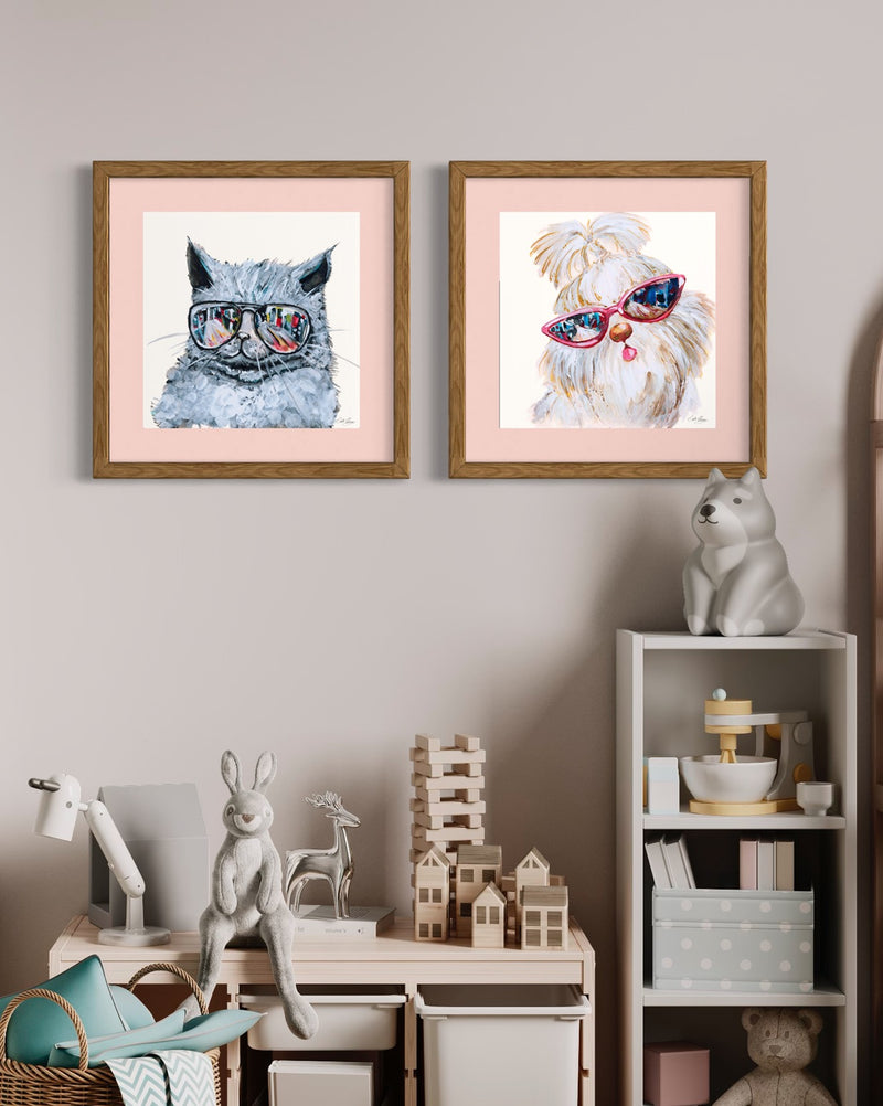 Animal Pet Portrait With Shades Set | 16" x 16" | Unframed Wall Decor Fine Art Prints