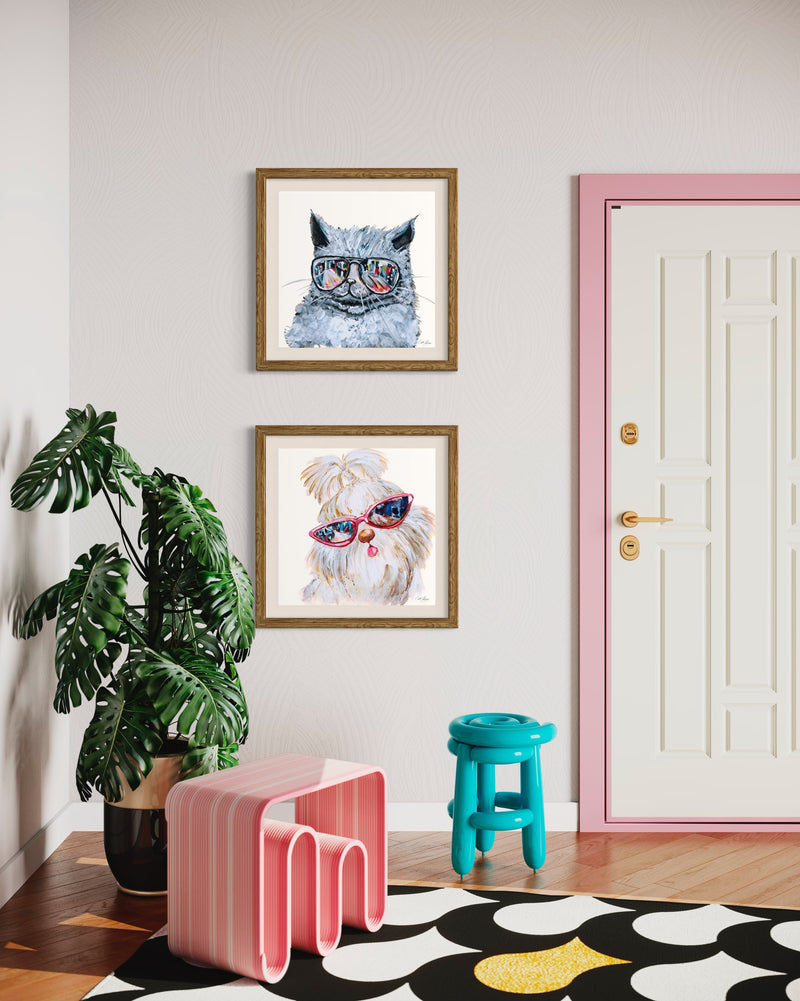 Animal Pet Portrait With Shades Set | 16" x 16" | Unframed Wall Decor Fine Art Prints