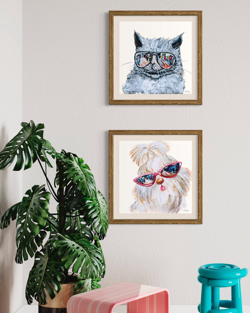 Animal Pet Portrait With Shades Set | 16" x 16" | Unframed Wall Decor Fine Art Prints