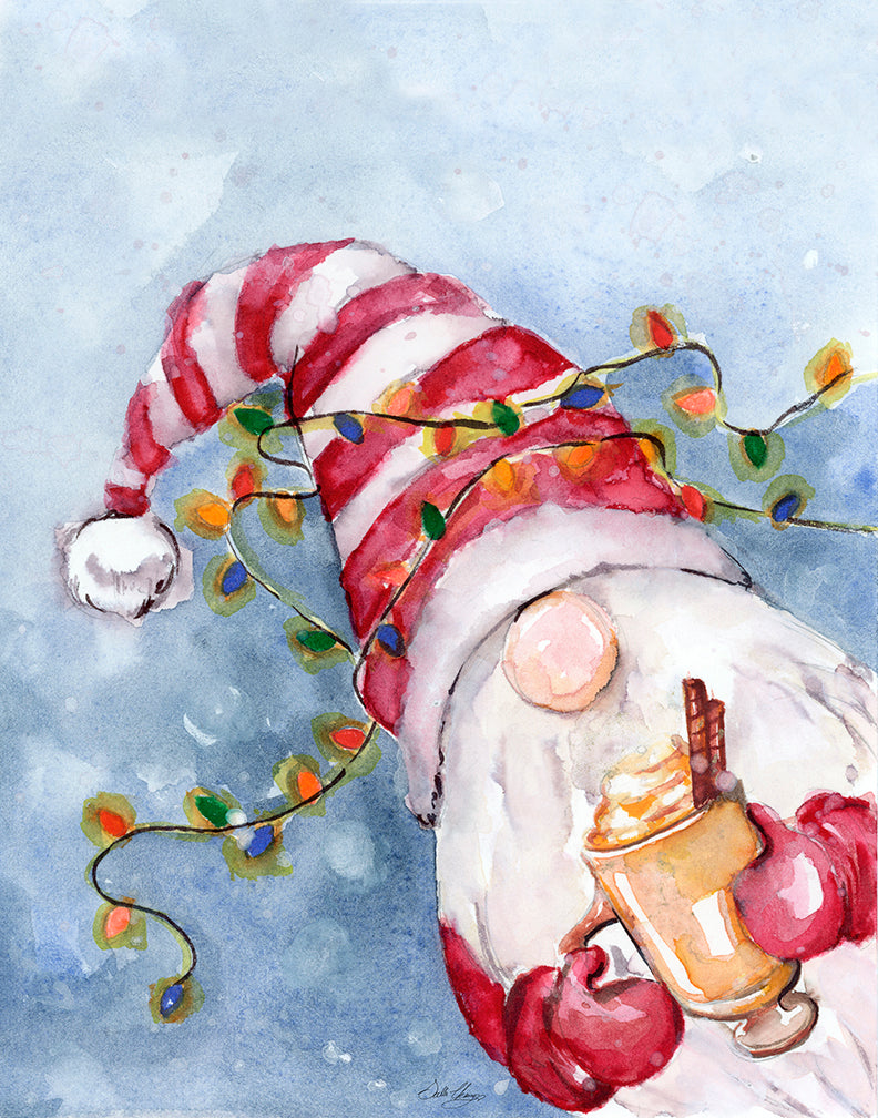 Holiday Gnomes | 10" H x 8" | Framed Fine Art Print