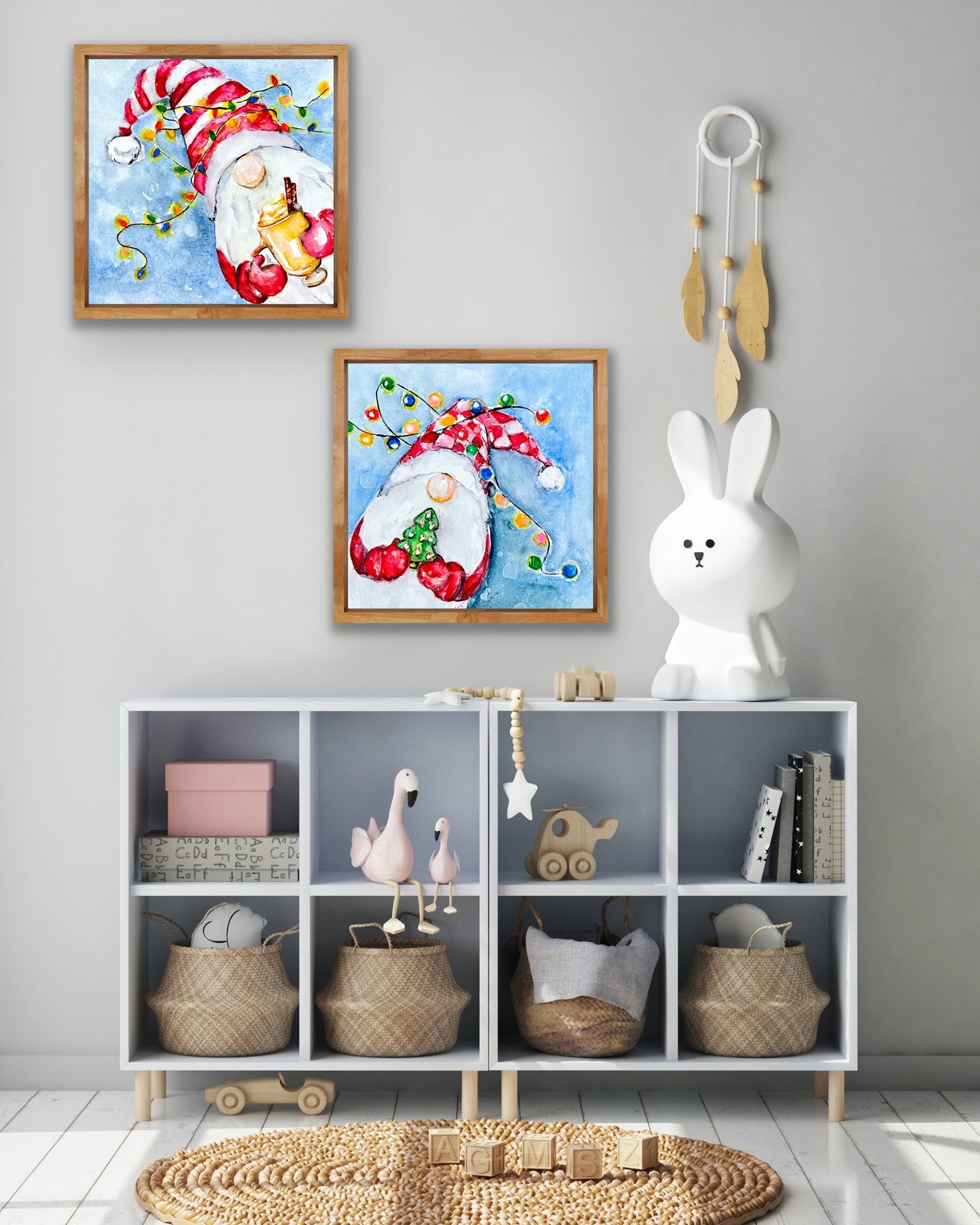 Holiday Gnomes | 10" H x 8" | Framed Fine Art Print